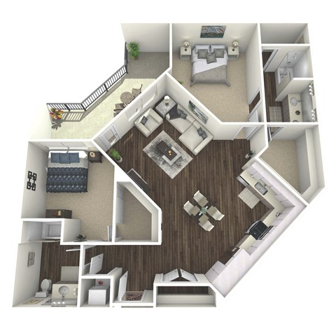 Floor plan for 2 beds, 2 baths, 1310 sqft